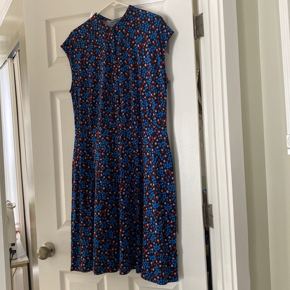 Boden 12L blue knit sleeveless dress tiny flowers EUC